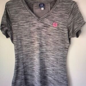 Sergio Tacchini Gray and Pink V-Neck Women's Tee